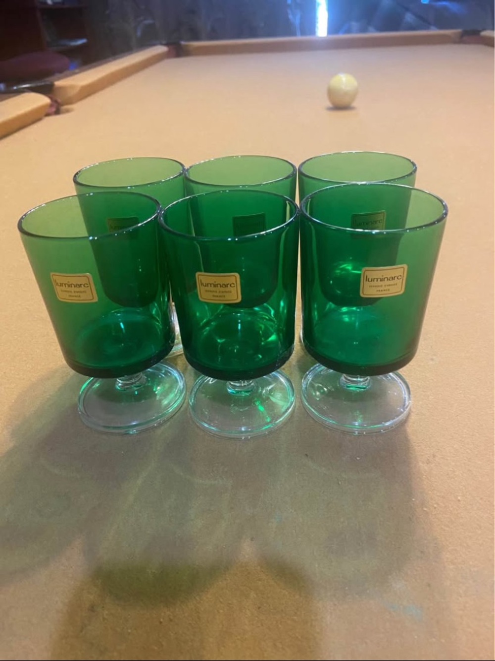 French Luminarc  Cavalier Emerald Green Stemmed Wine Glasses - Set of 6